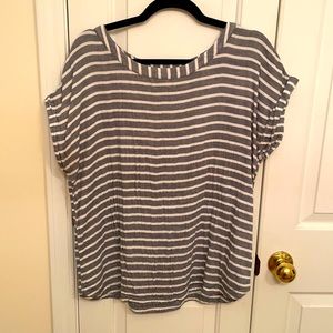 Gray and White Stripe Short Sleeve Shirt